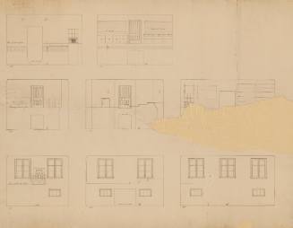 Fragments of elevation of laboratories, Main Building (three fragments on one backing)