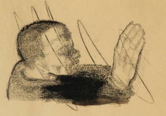 Profile of man with hand raised (cancelled)