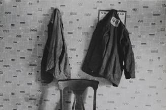 Clothes hanging in house at farmland auction, New Carlisle [i.e. Marysville], Ohio