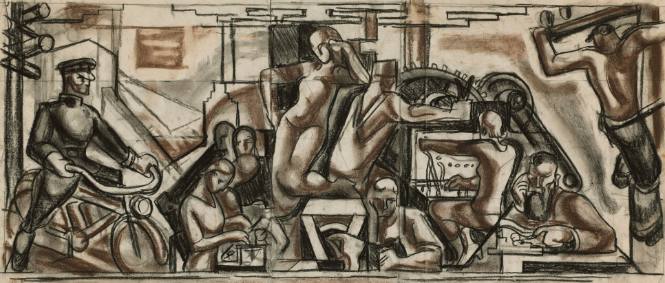 East Wall: Study for Mural, "The World Outside," Stamford (Connecticut) High School