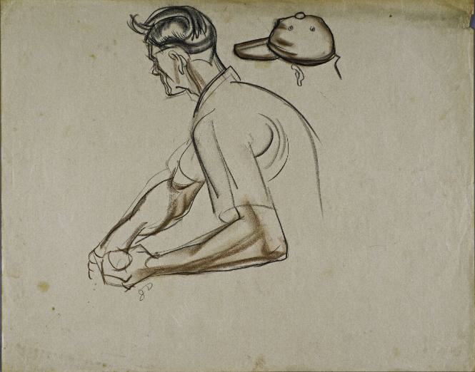 Untitled (Young man side profile from waist up. Study of a baseball cap.)