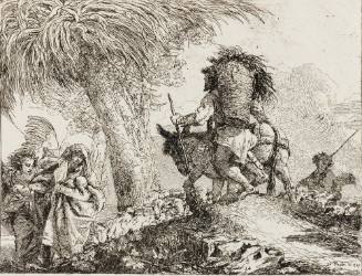The Flight into Egypt, Joseph to Right, Mary and an Angel to the left
