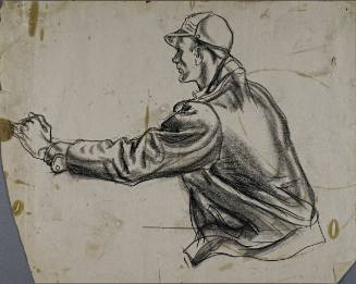 Untitled (Side profile of young man wearing a black jacket and cap.)