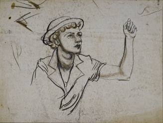 Untitled (Three quarter profile of a young woman. Left arm and hand raised up.)