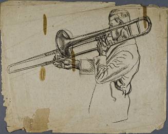 Untitled (Side profile of young man from the waist up, playing the trombone.)