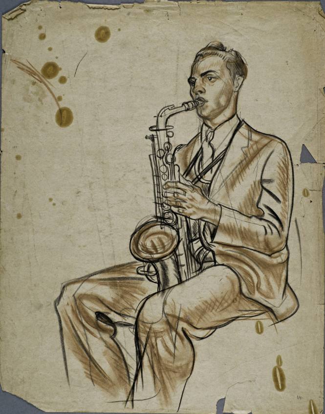 Untitled (Seated young man playing the saxophone)