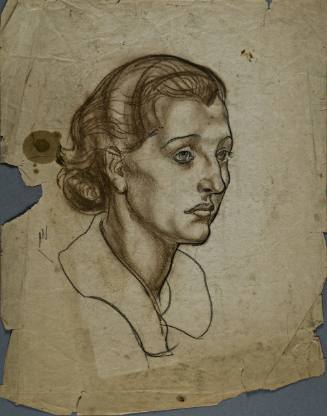Untitled (Three quarter view of the right side of a woman’s head.  Large collar around her neck.)