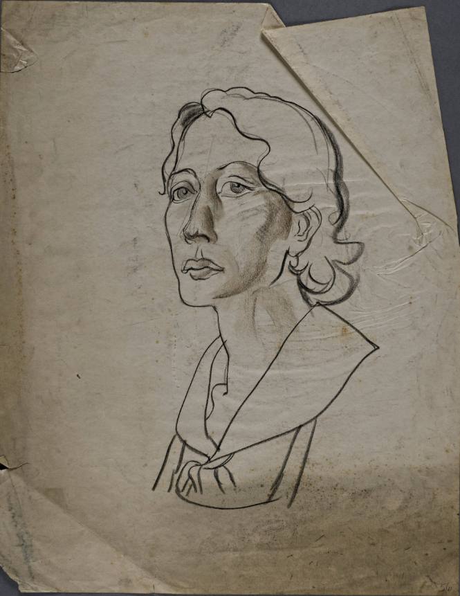 Untitled (Three quarter view of a woman’s left side of head.  Large collar and top of shirt in view.)