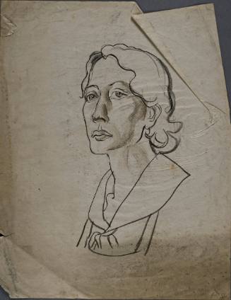 Untitled (Three quarter view of a woman’s left side of head.  Large collar and top of shirt in view.)