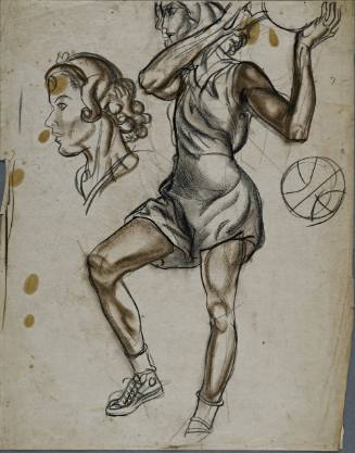 Untitled (Young woman in gym uniform throwing a ball. Studies of ball and head.)