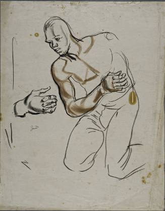Untitled (Frontal view of man kneeling. Study of hand.)