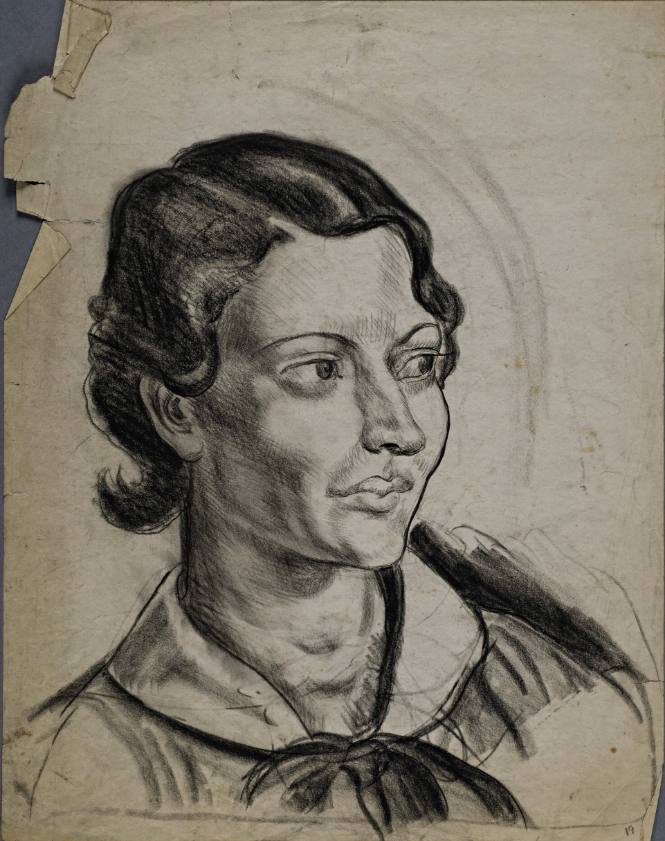 Untitled (Three quarter profile of a young woman with a bow around her collar)