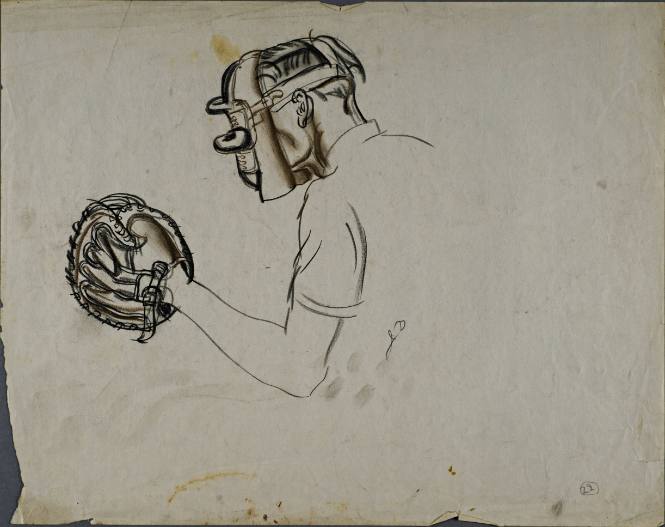 Untitled (Side profile of a baseball catcher)