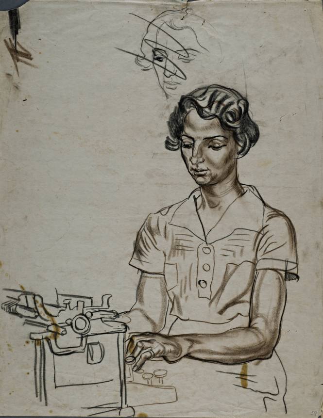 Untitled (Young woman sitting at a typewriter)