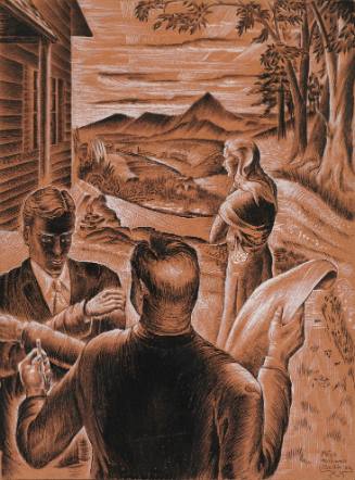 Untitled (Two men, one woman and a house)