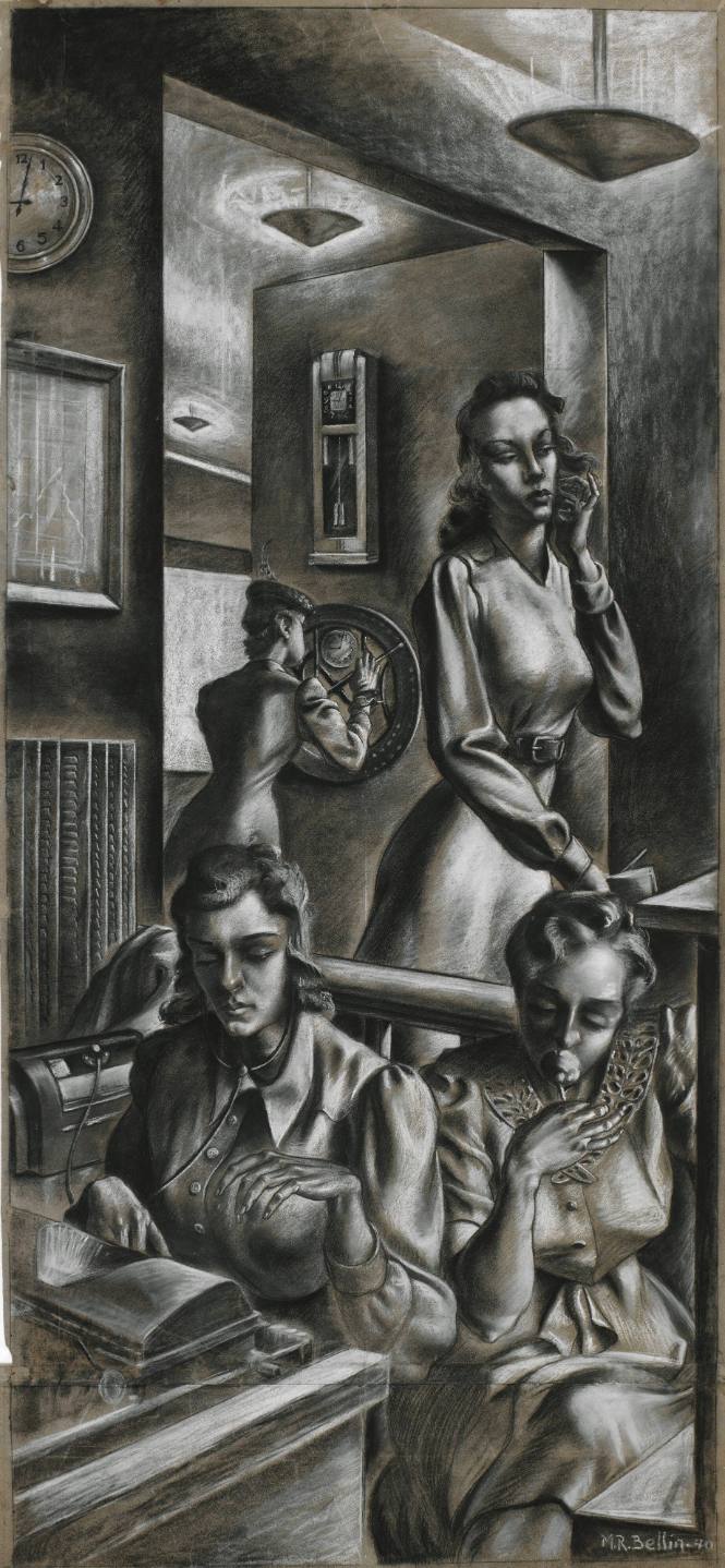 Office Scene: Study for Mural, Teachers College of Connecticut (Central Connecticut State University), New Britain