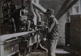 Indiana Mfg. Co., Boy Taking Boards Away from “Double Cut-Off Machine. “ A Suggestive Name!