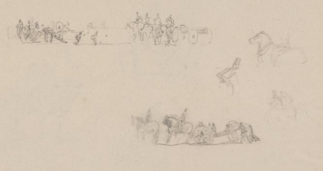 Studies of soldiers on horseback with cannons