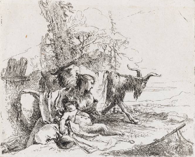 Capricci: A nymph with a small satyr and two goats