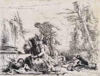 Capricci: A woman with her arms in chains and four other figures