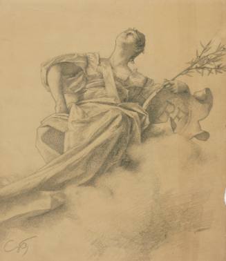 Figure study for a ceiling drawing: Woman with shield on cloud
