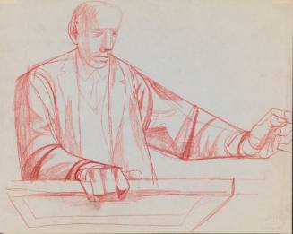 Architect, detail sketch for mural 1933, Building Golden Gate Bridge for Rincon Annex Post Office, San Francisco, California