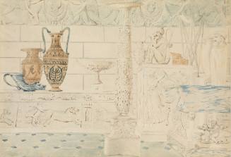 Classical Setting with Amphorae, Sculpture, Friezes, and a Decorative Column
