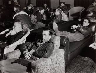 US bomber crews relaxing after early breakfast before taking off on raid