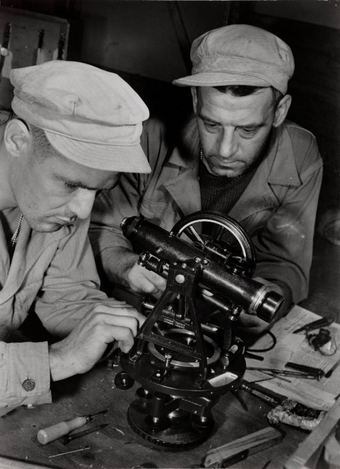 Two French Soldiers Checking Precision of Sextant