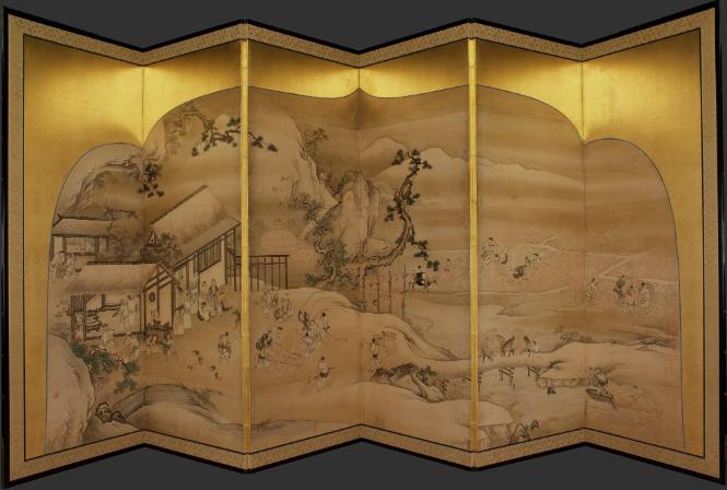 Farming Scenes of the Four Seasons (one of two folding Japanese screens)