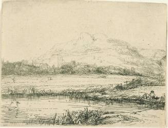 Canal with an Angler and Two Swans
