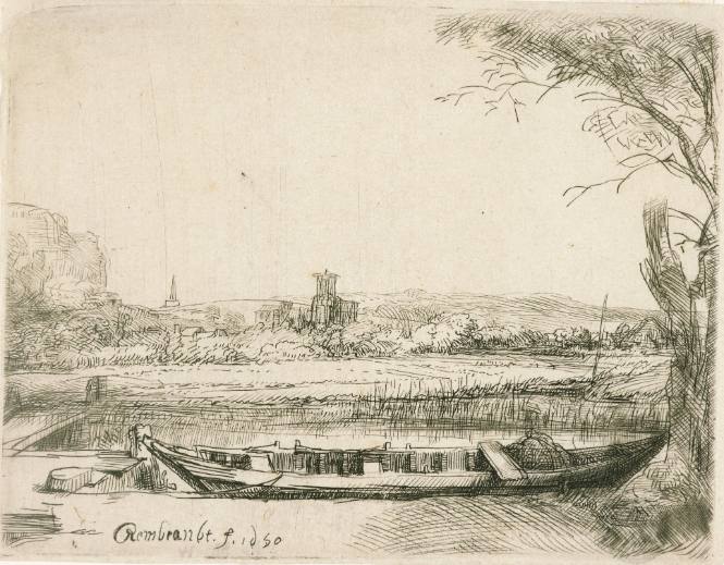 Canal with a Large Boat and Bridge (Het schuytje op de voorgrondt)