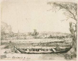 Canal with a Large Boat and Bridge (Het schuytje op de voorgrondt)