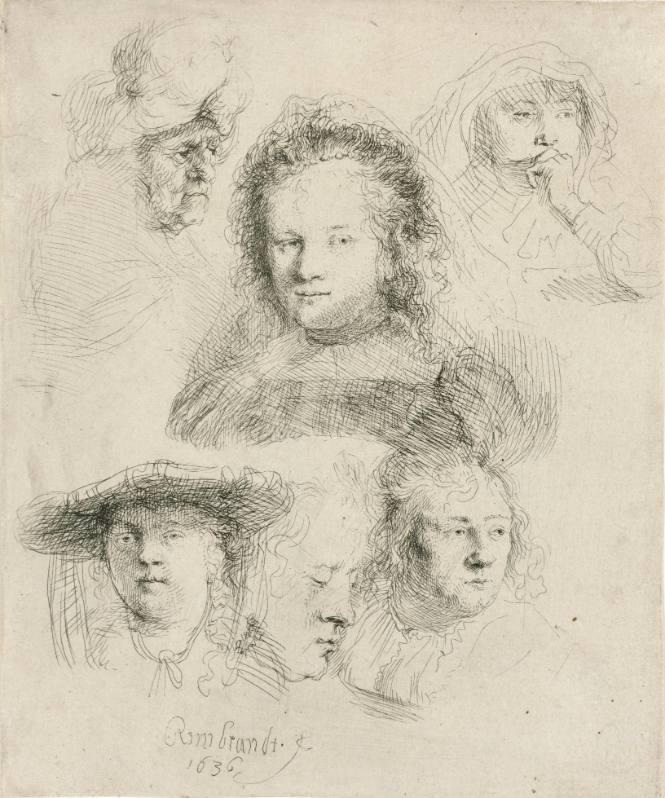 Studies of the Head of Saskia and Others