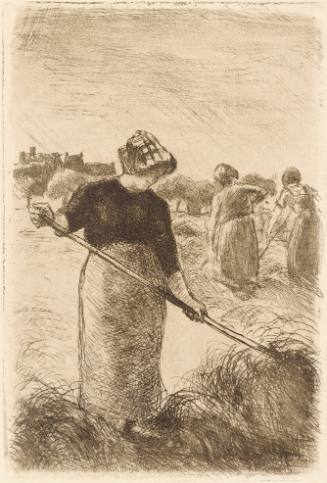 Faneuses (Women Tossing the Hay) with a partial watermark of a jester