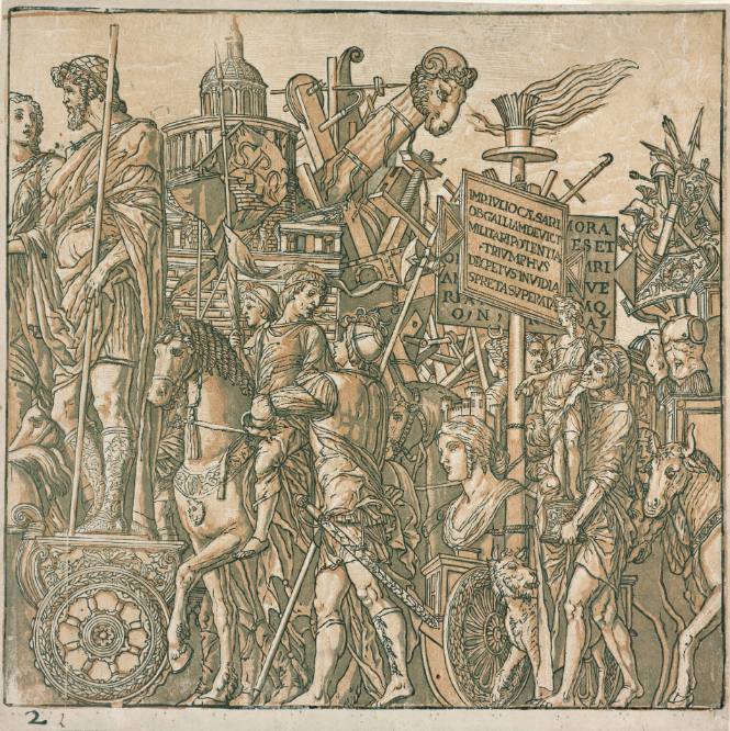 Captured Statues and Siege Equipment, a Representation of a Captured City and Inscriptions (from The Triumphs of Caesar)