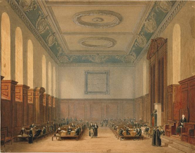 School Room, Winchester College, for Rudolf Ackermann's The History of the Colleges of Winchester, Eton, and Westminster (London, 1816)