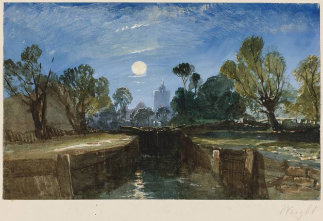 Moonlit Landscape of Canal and Lock