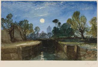 Moonlit Landscape of Canal and Lock