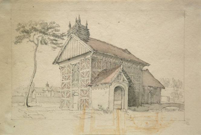 Two Views of a Timber Framed Country Church Shropshire