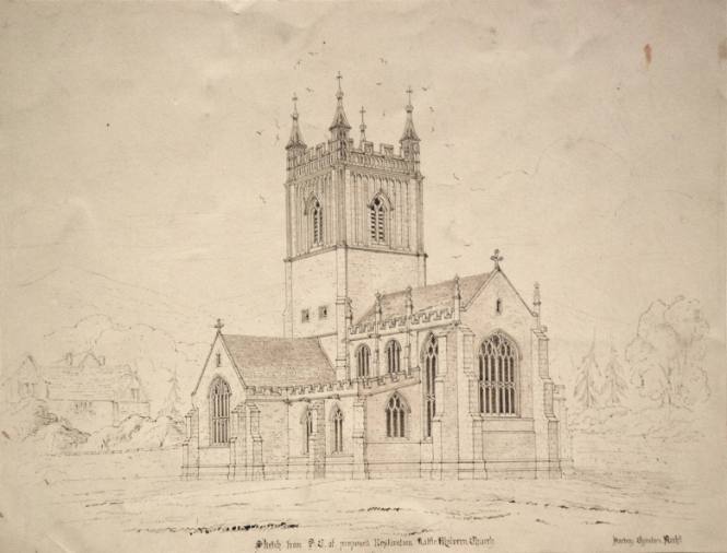 Sketch from S. E. of proposed Restoration of Little Malvern Church