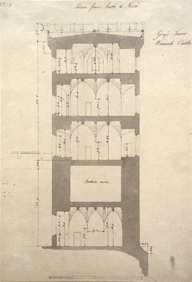 Guy's Tower, Warwick Castle, Section from South to ZNorth, No. 3