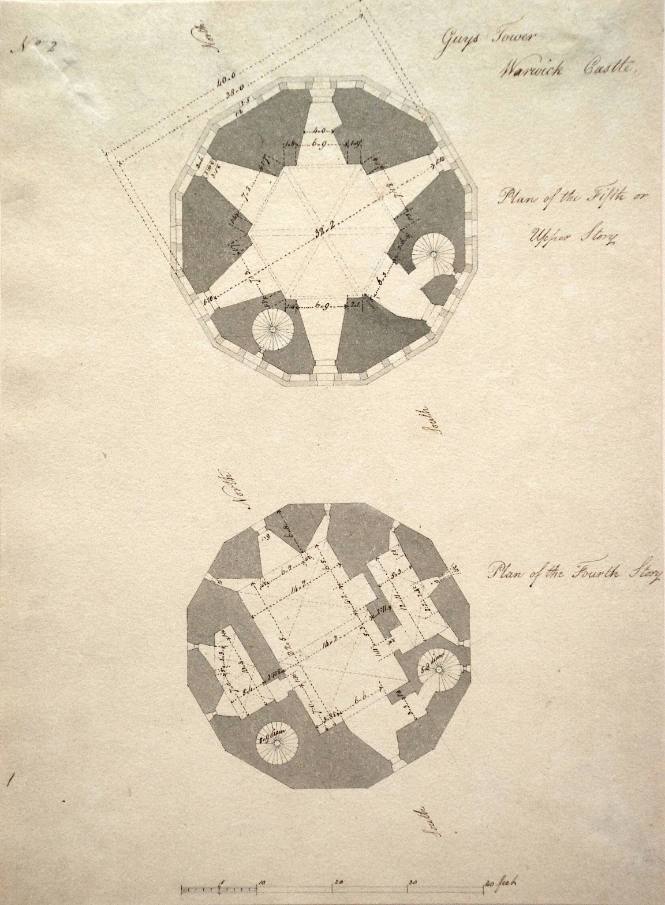 Guy's Tower, Warwick Castle - Plan of the Fifth or Upper Story - Plan of the Fourth Story, No. 2