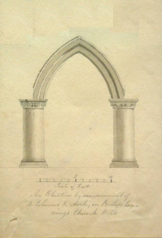 An Elevation by measurment of 2 Columns and an Arch, in Bishops Cannings Church, Wilts.