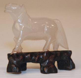 Jade statue of a miniature horse with stand