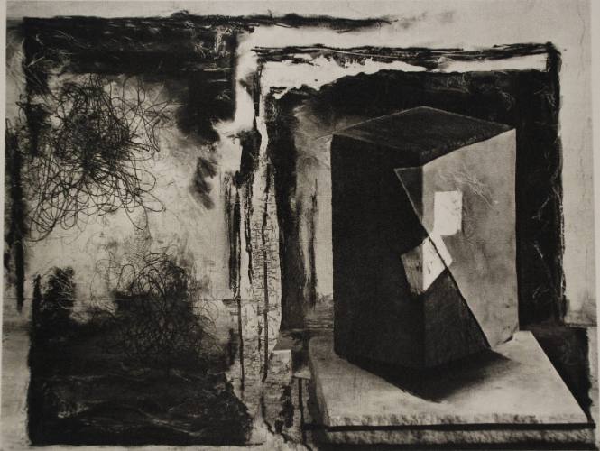 Untitled (Wooden block with wire and map)