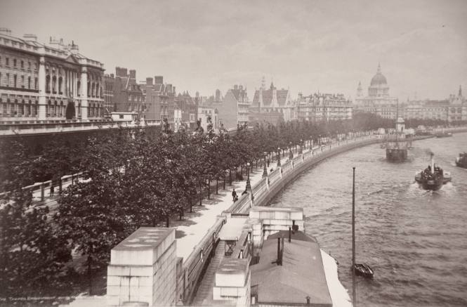 The Thames Embankment, from Waterloo Bridge, London, England