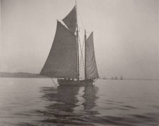 Twilight off Staten Island, oyster boat drifting with the tide