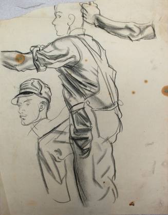 Untitled (Young man in overalls. Study of head with cap. Study of left arm.)