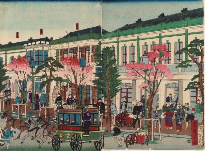 View of Ginza Kyobashi Stone Gas Lamps 
